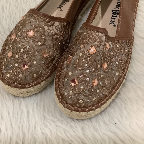 Women’s Brown Rhinestone sparkling Espadrille Platform summer beach shoe… - Picture 4 of 14